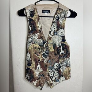 Vintage Nadia XL Dog Tapestry Vest Made in USA Italian Cotton Lined Animal Print